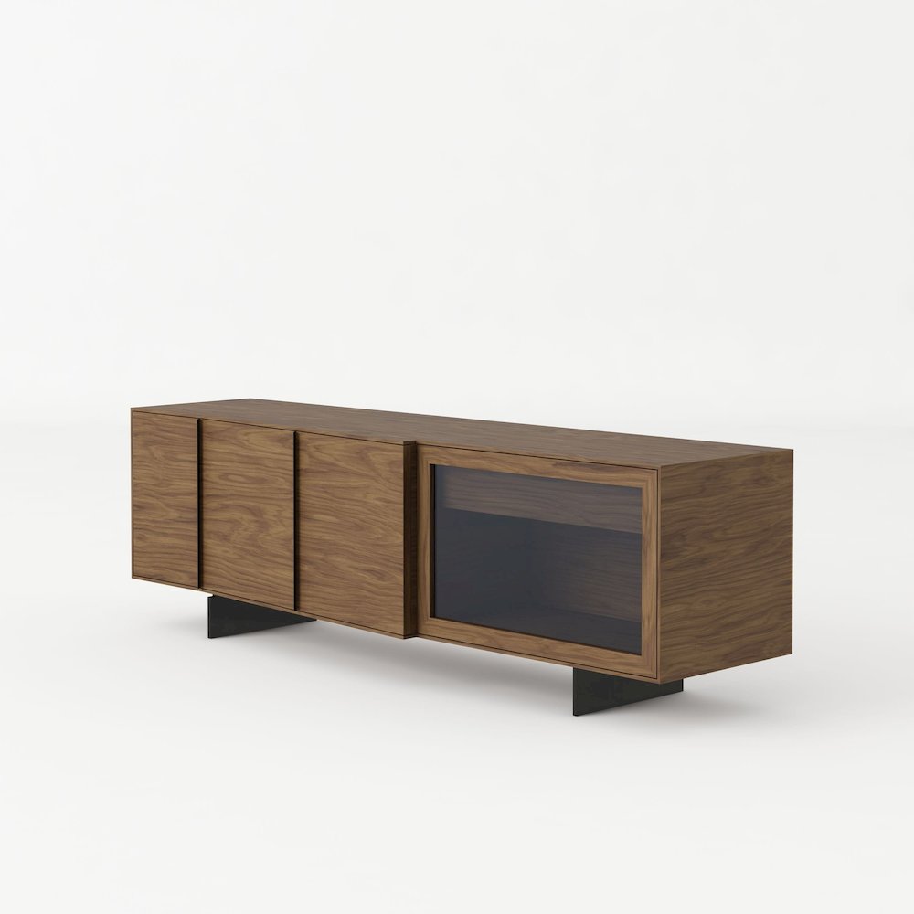 Modrest Glencoe - Modern Walnut & Grey Glass Buffet. Picture 3