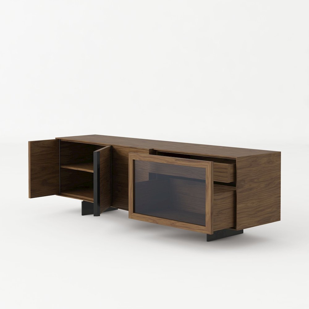 Modrest Glencoe - Modern Walnut & Grey Glass Buffet. Picture 4