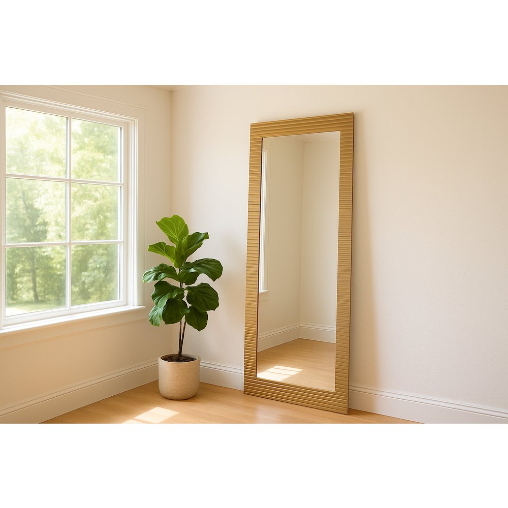 Glinda - Modern Brushed Brass Floor Mirror. Picture 5