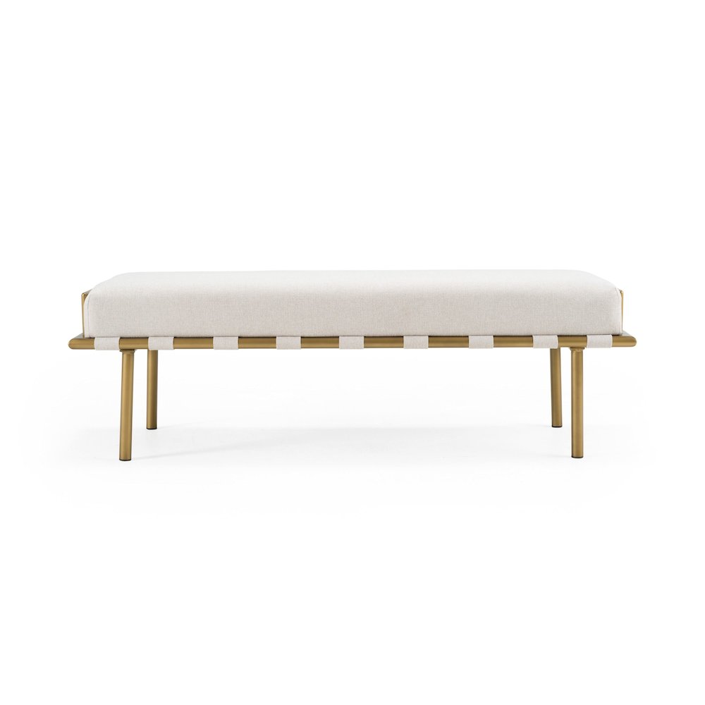 Modrest Hathaway - Modern Beige Fabric + Antique Brass Dining Bench. Picture 1