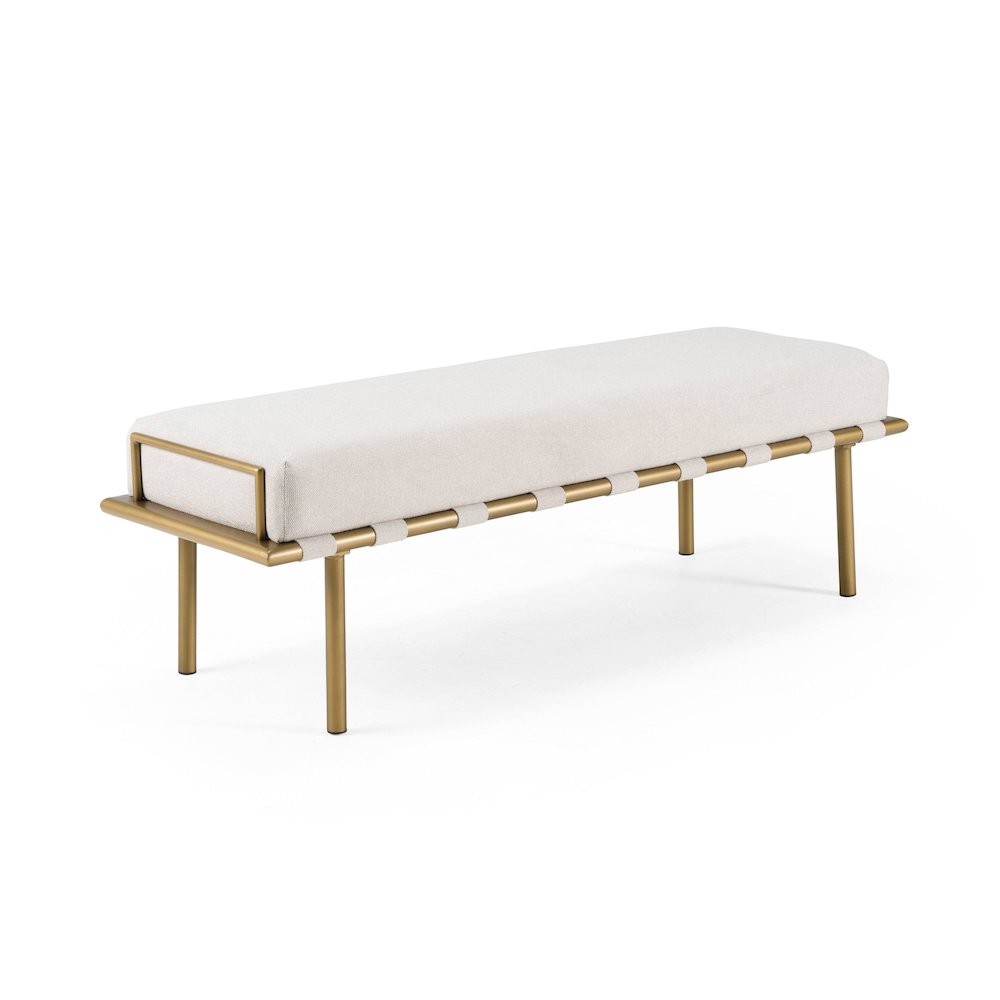 Modrest Hathaway - Modern Beige Fabric + Antique Brass Dining Bench. Picture 2