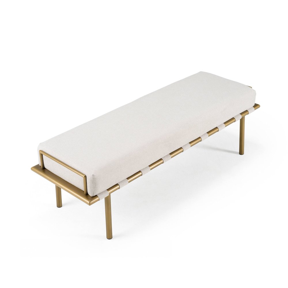 Modrest Hathaway - Modern Beige Fabric + Antique Brass Dining Bench. Picture 3