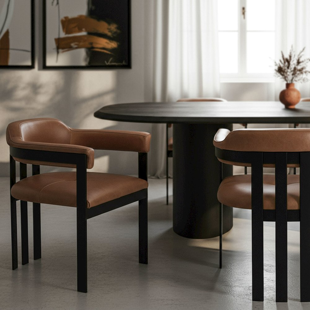 Hazen - Modern Camel Leather Black Iron Dining Chair. Picture 5