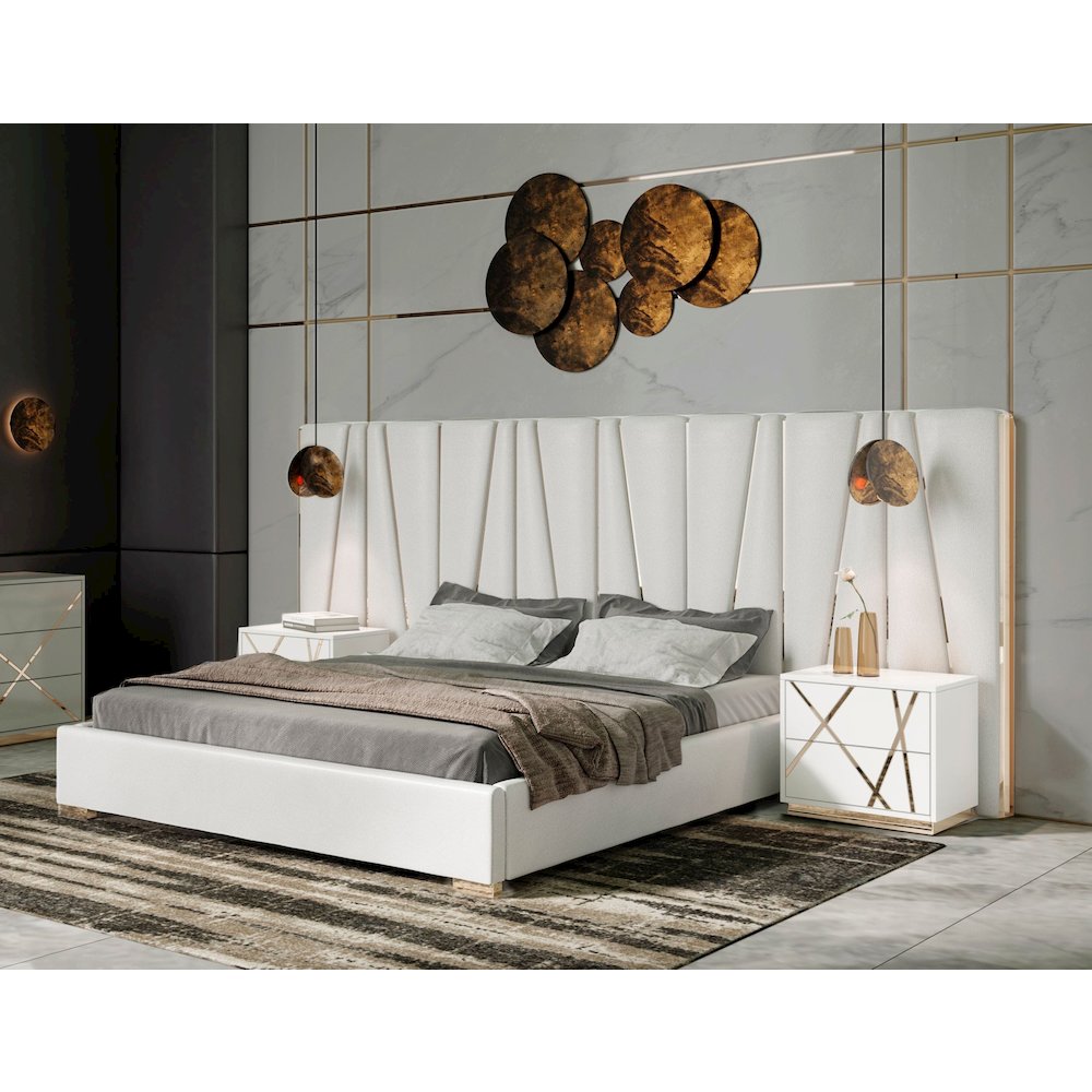 Modrest Nixa - Queen Modern White and Gold Bed. Picture 6