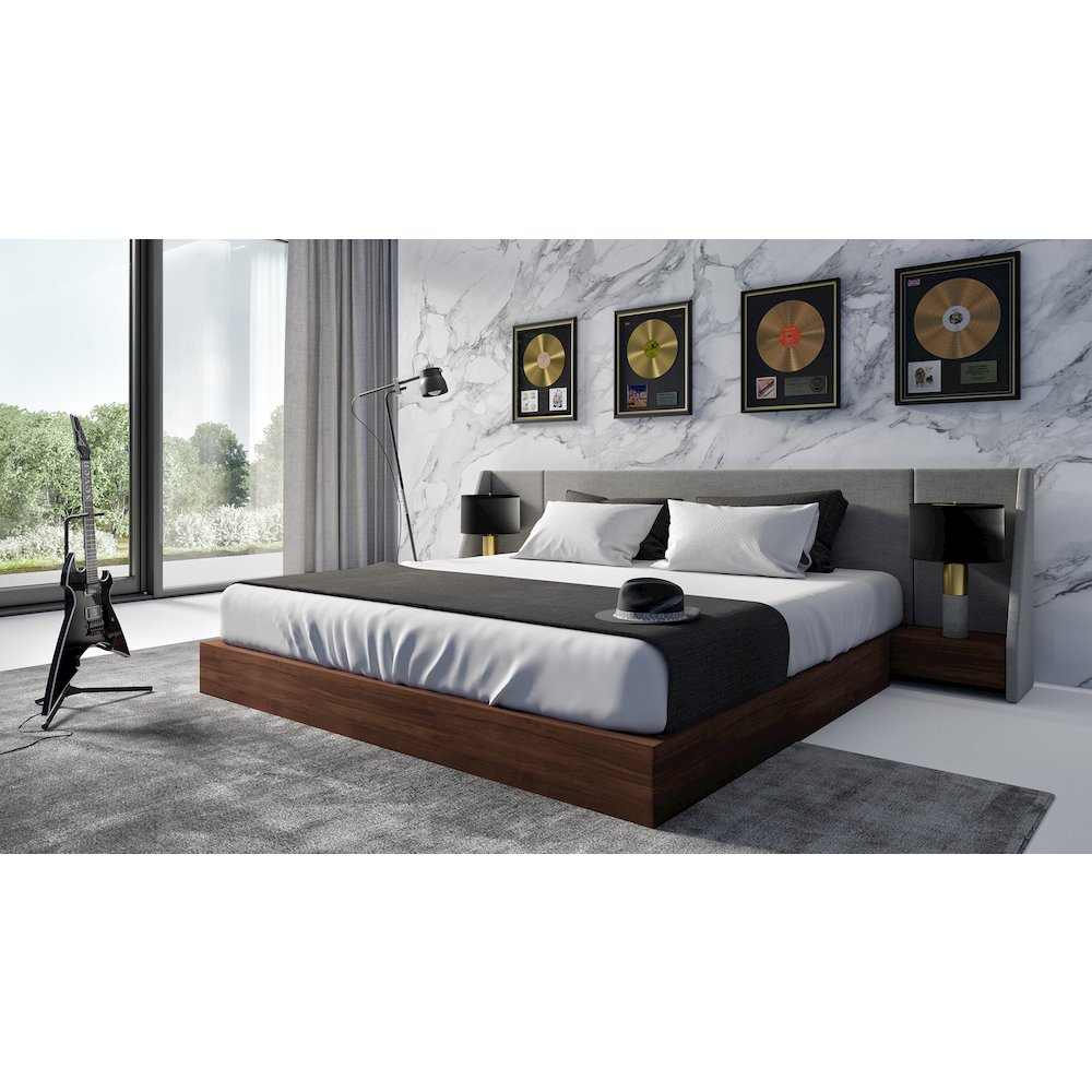 Nova Domus Janice - Queen Modern Grey and Walnut Bed and Nightstands. Picture 2