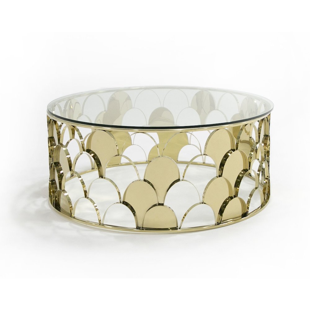 Modrest Javier Modern Glass & Gold Round Coffee Table. Picture 1
