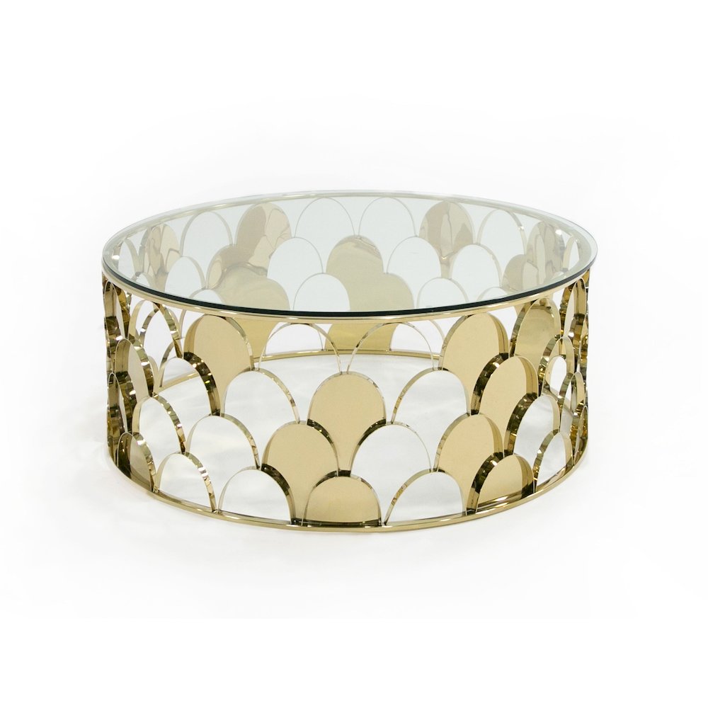 Modrest Javier Modern Glass & Gold Round Coffee Table. Picture 2