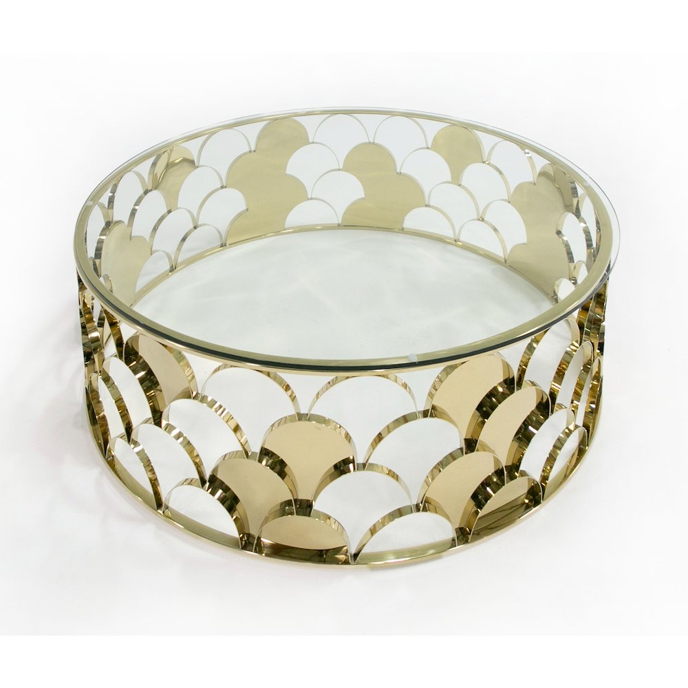 Modrest Javier Modern Glass & Gold Round Coffee Table. Picture 3