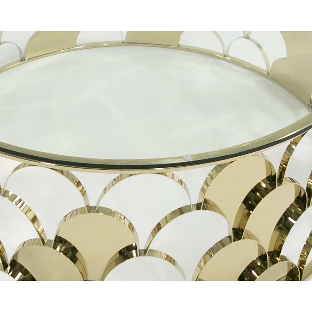 Modrest Javier Modern Glass & Gold Round Coffee Table. Picture 4