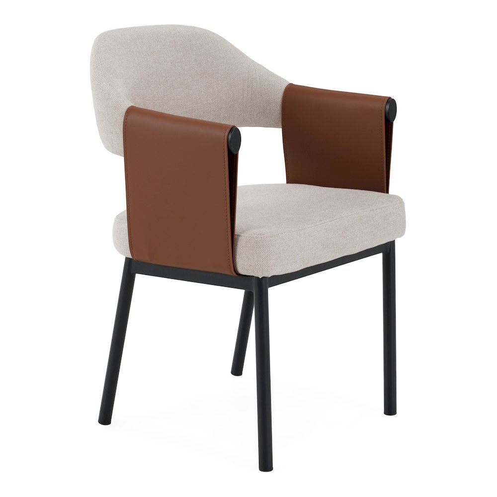 Jensen - Modern Light Grey Fabric + Camel Vegan Leather Dining Chair. Picture 1