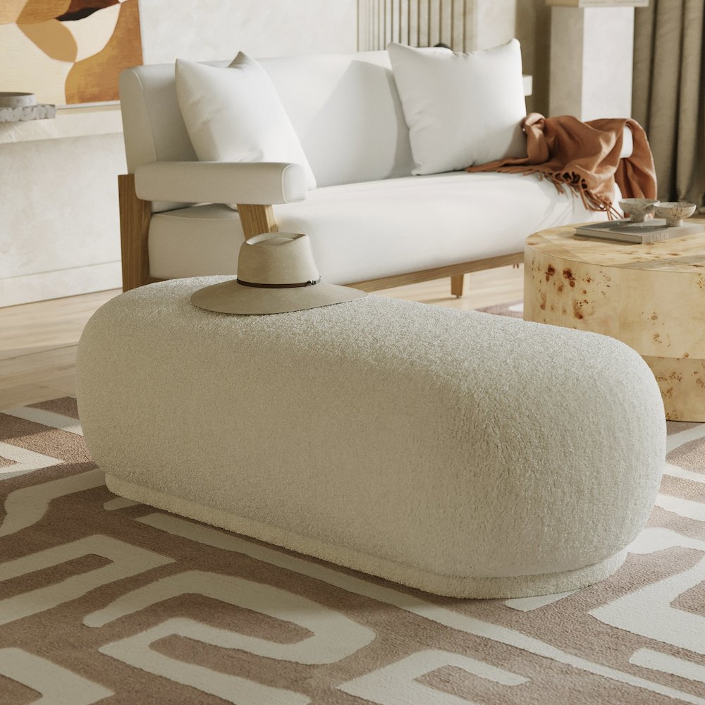 Divani Casa Kael - Contemporary White Sherpa Ottoman. Picture 6