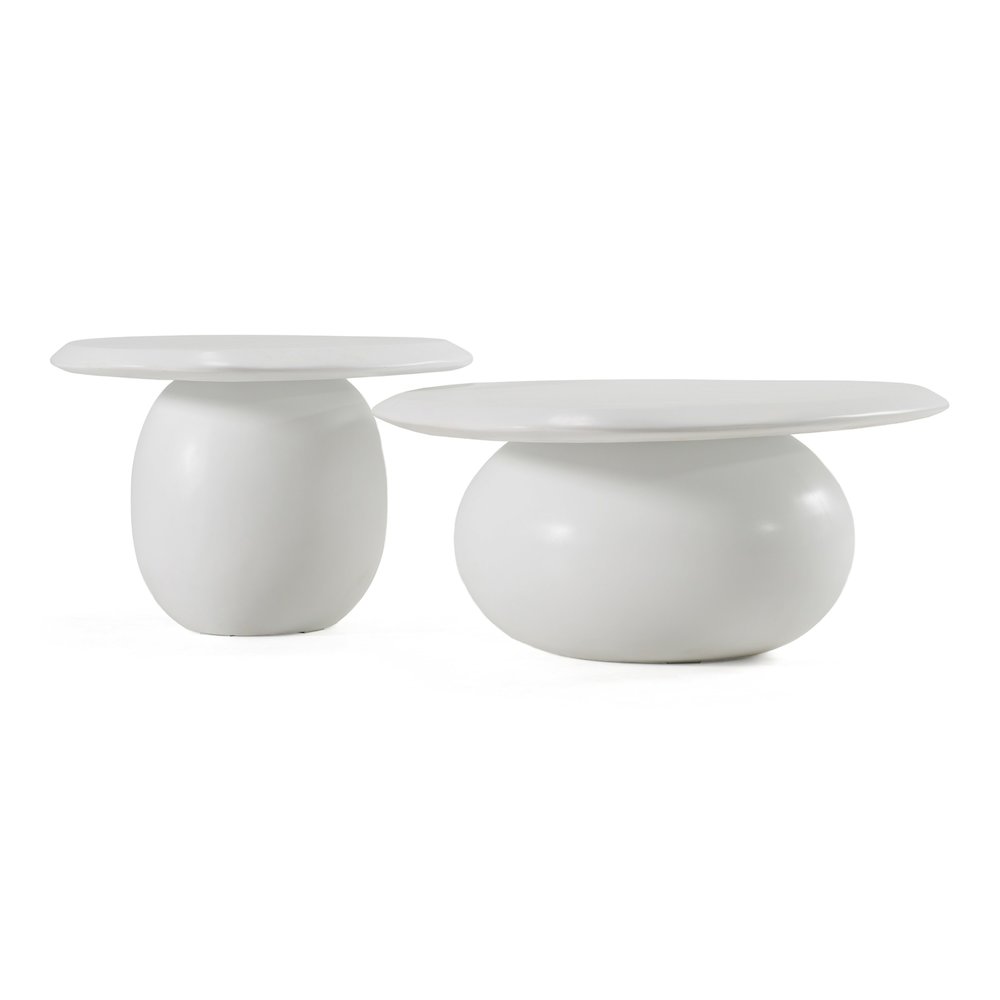 Kalvin - Modern Ivory Concrete Nesting Coffee Table Set. Picture 1