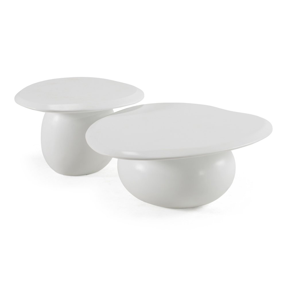 Kalvin - Modern Ivory Concrete Nesting Coffee Table Set. Picture 2