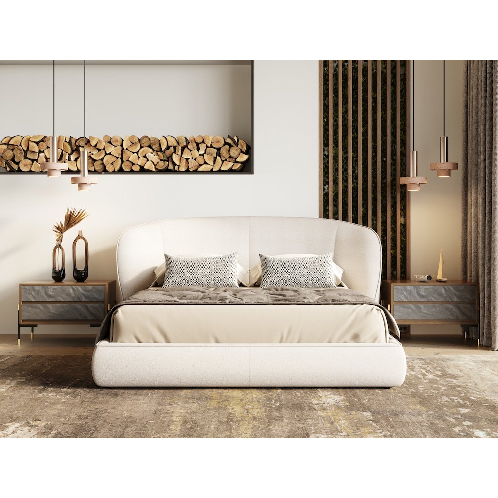 Modrest Lambert - Queen Modern Beige Upholstered Bed. Picture 8