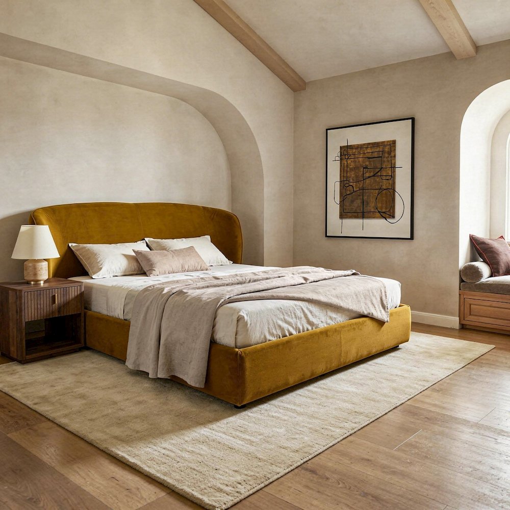 Lambert - Modern Burnt Orange Fabric Upholstered Eastern King Bed. Picture 2