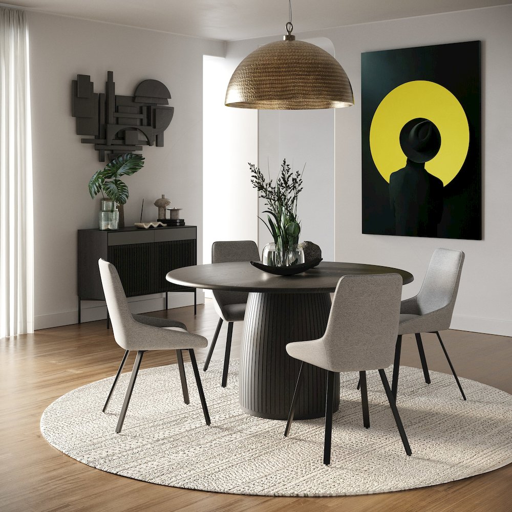 Lander Modern Mid Century Black Oak Round Dining Table. Picture 7