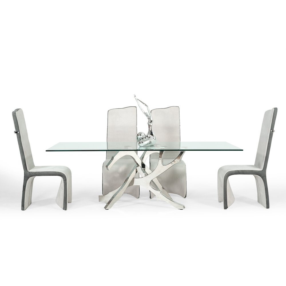 Modrest Legend Modern Glass & Stainless Steel Dining Table. Picture 9