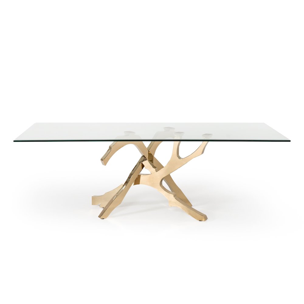 Modrest Legend Modern Glass & Gold Dining Table. Picture 9