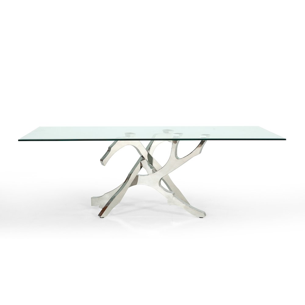 Modrest Legend Modern Glass & Stainless Steel Dining Table. Picture 5