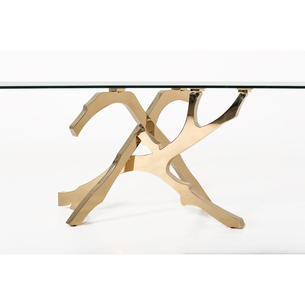 Modrest Legend Modern Glass & Gold Dining Table. Picture 11