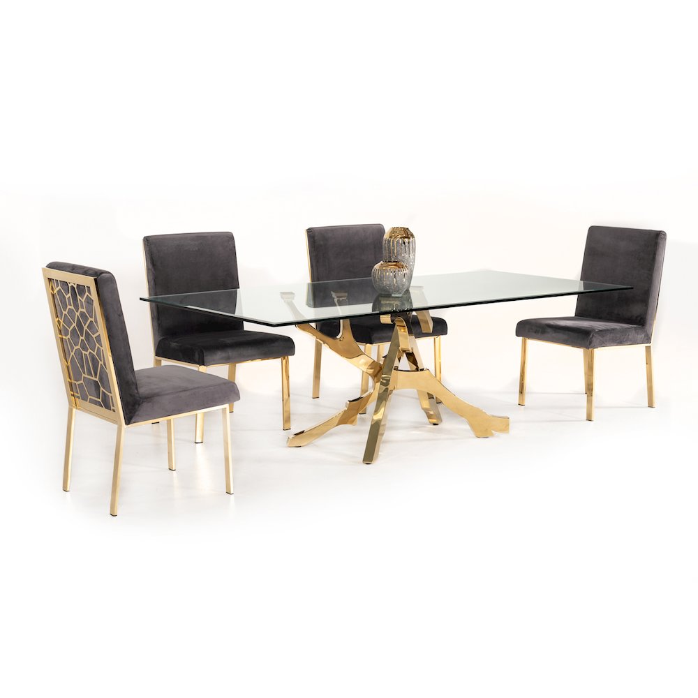 Modrest Legend Modern Glass & Gold Dining Table. Picture 13