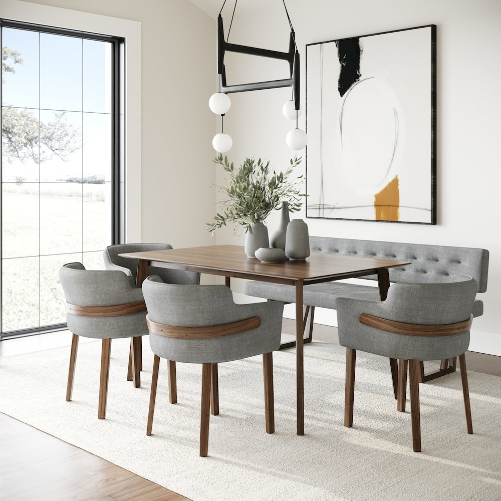 Castillo Jordan - Modern Grey Fabric Walnut 6-Piece Dining Set. Picture 1