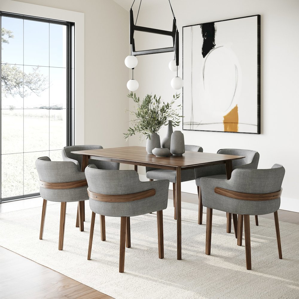 Castillo Jordan - Modern Grey Fabric Walnut 7-Piece Dining Set. Picture 1