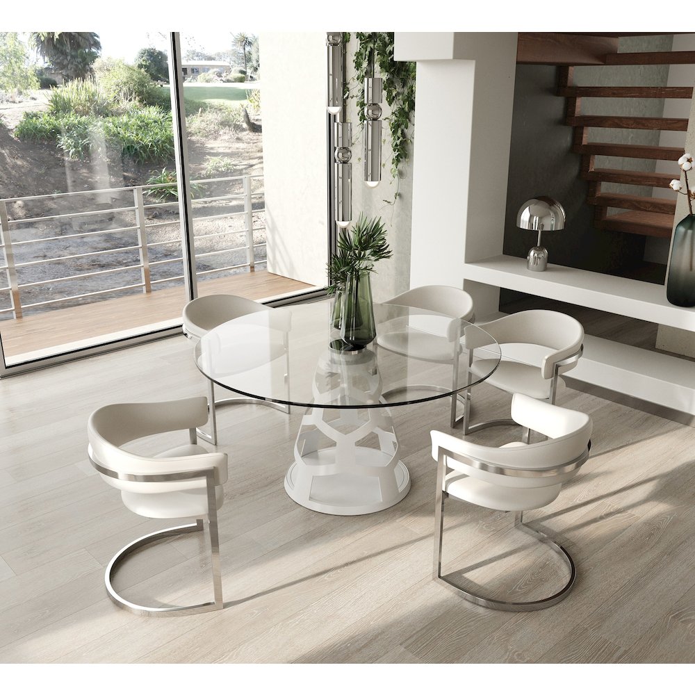 Modrest Lilly - Modern 12mm Round Glass + White Dining Table. Picture 7