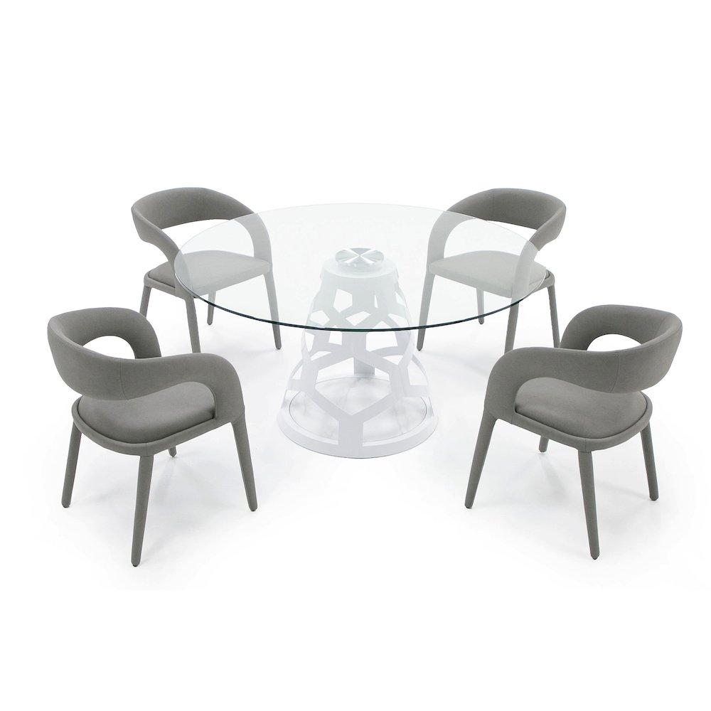 Modrest Lilly - Modern 12mm Round Glass + White Dining Table. Picture 2