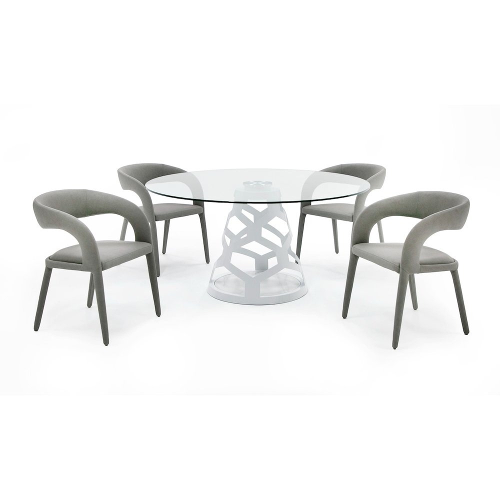 Modrest Lilly - Modern 12mm Round Glass + White Dining Table. Picture 3