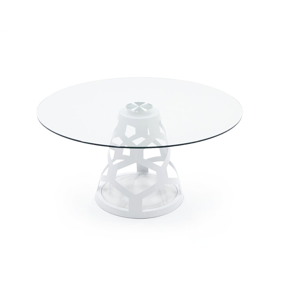 Modrest Lilly - Modern 12mm Round Glass + White Dining Table. Picture 4