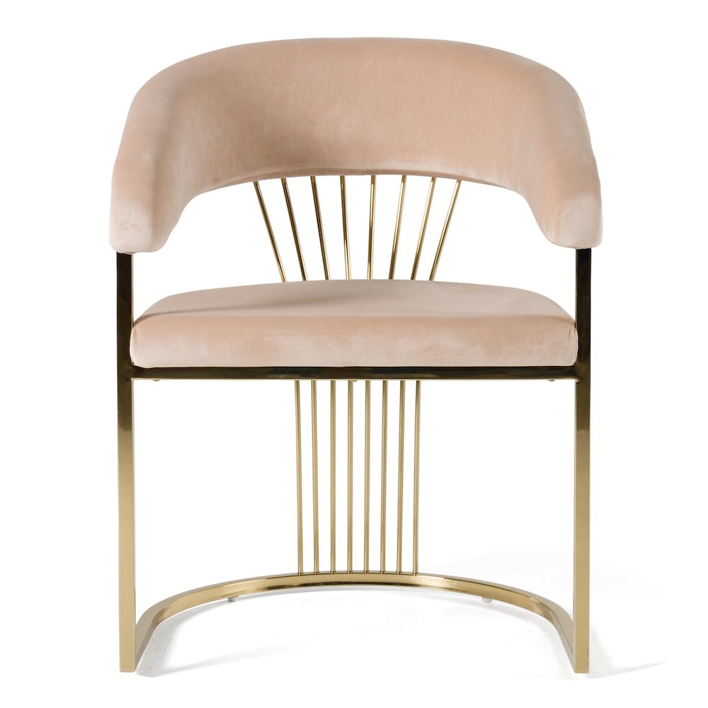Linda - Modern Beige Velvet and Gold Dining Chair. Picture 2
