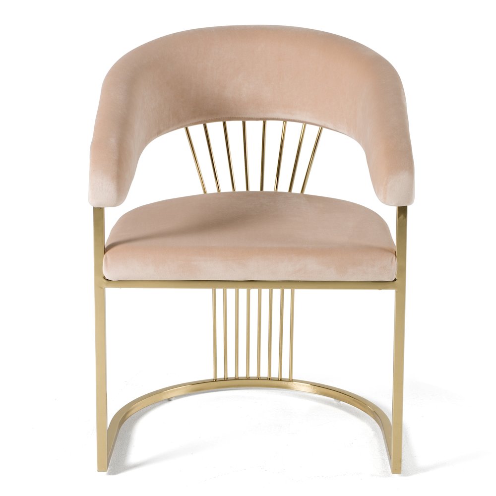 Linda - Modern Beige Velvet and Gold Dining Chair. Picture 3
