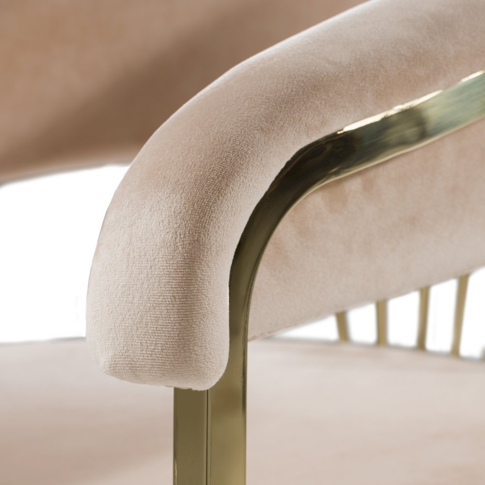 Linda - Modern Beige Velvet and Gold Dining Chair. Picture 6