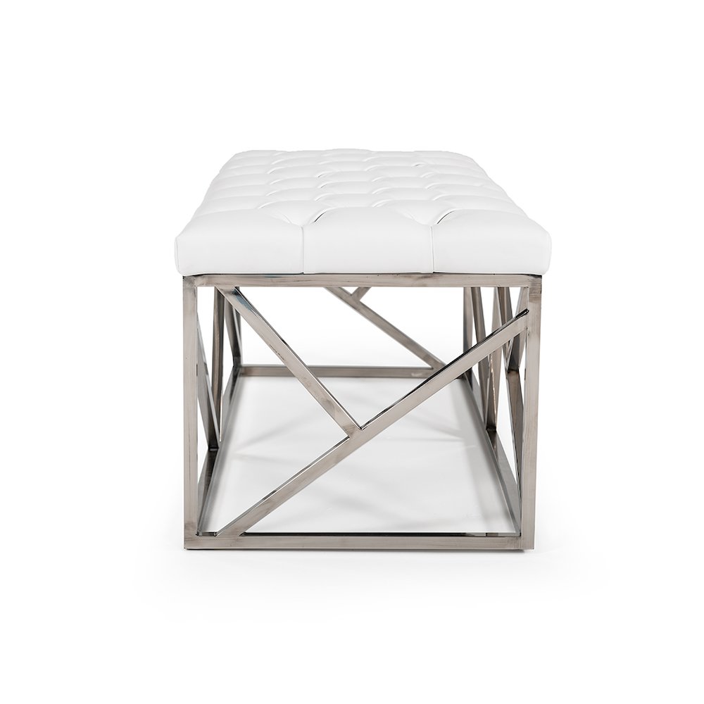 Modrest Lindsey Modern White Leatherette & Stainless Steel Bench. Picture 2