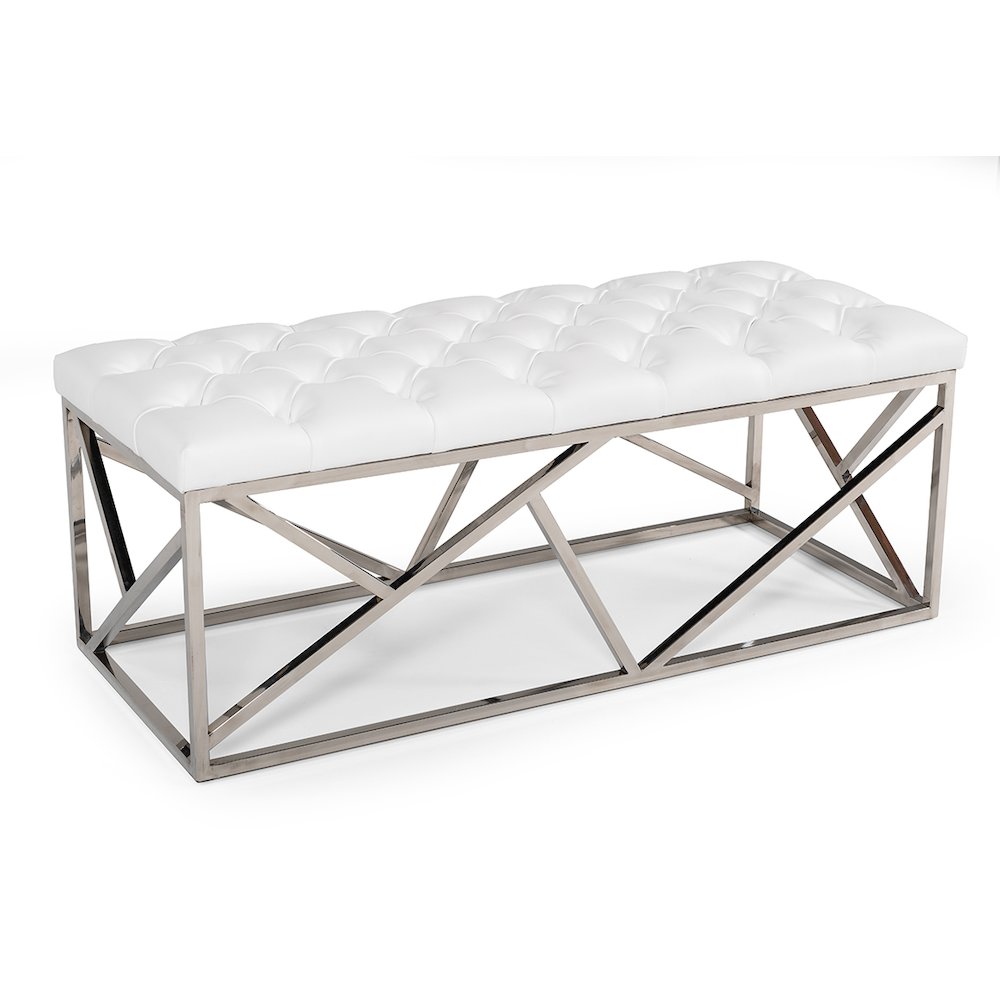 Modrest Lindsey Modern White Leatherette & Stainless Steel Bench. Picture 4
