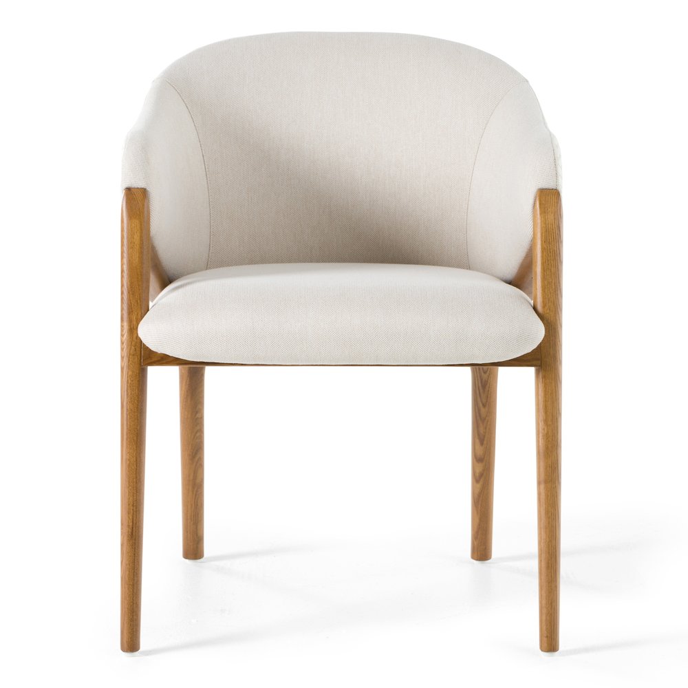 Modrest Lunde Cream Fabric and Walnut Arm Dining Chair. Picture 2