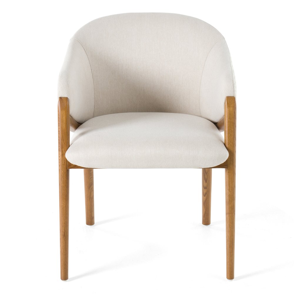 Modrest Lunde Cream Fabric and Walnut Arm Dining Chair. Picture 3