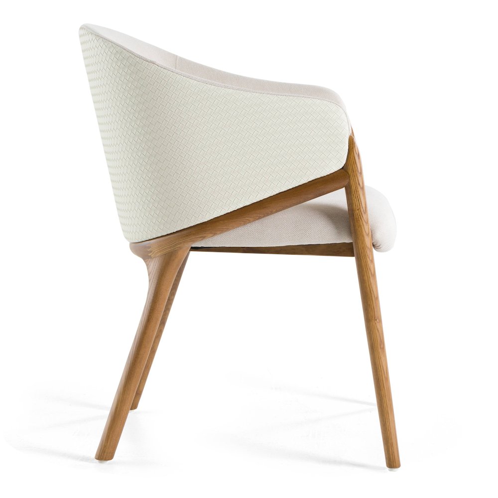 Modrest Lunde Cream Fabric and Walnut Arm Dining Chair. Picture 4