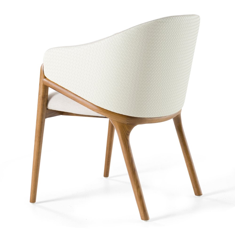 Modrest Lunde Cream Fabric and Walnut Arm Dining Chair. Picture 6