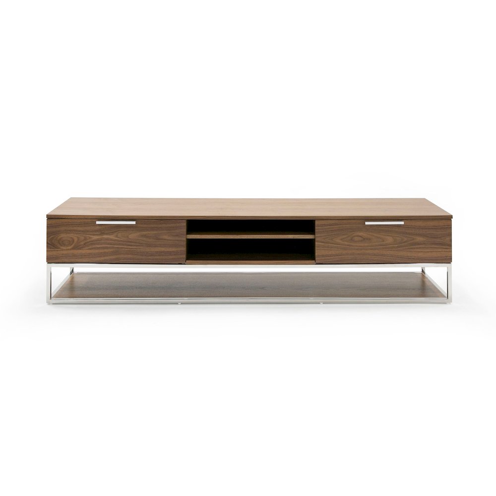 Modrest Heloise - Modern Walnut and Stainless Steel TV Stand. Picture 1