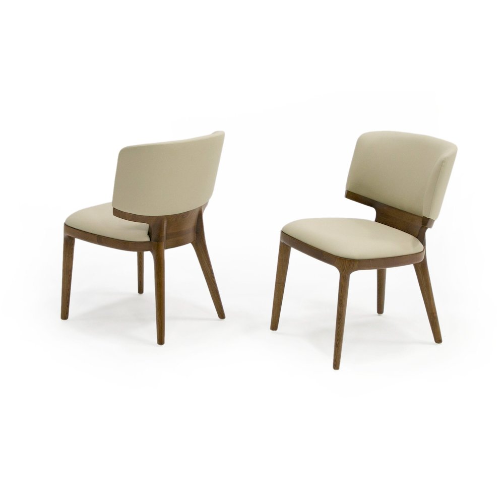 Contemporary Beige Leatherette and Walnut Set of 2 Dining Chair. Picture 1