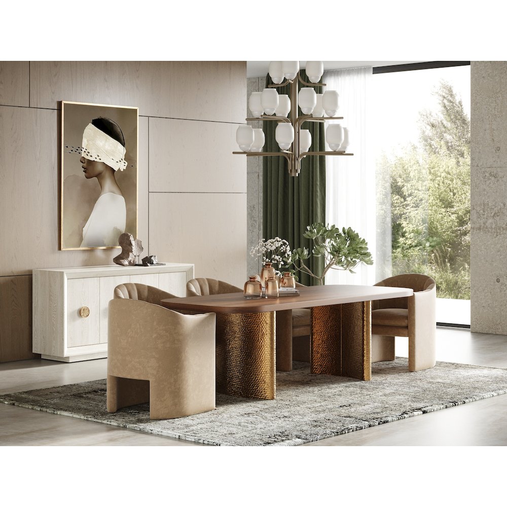 Modrest Marjorie - Modern Walnut + Brushed Gold Rectangular Dining Table. Picture 5