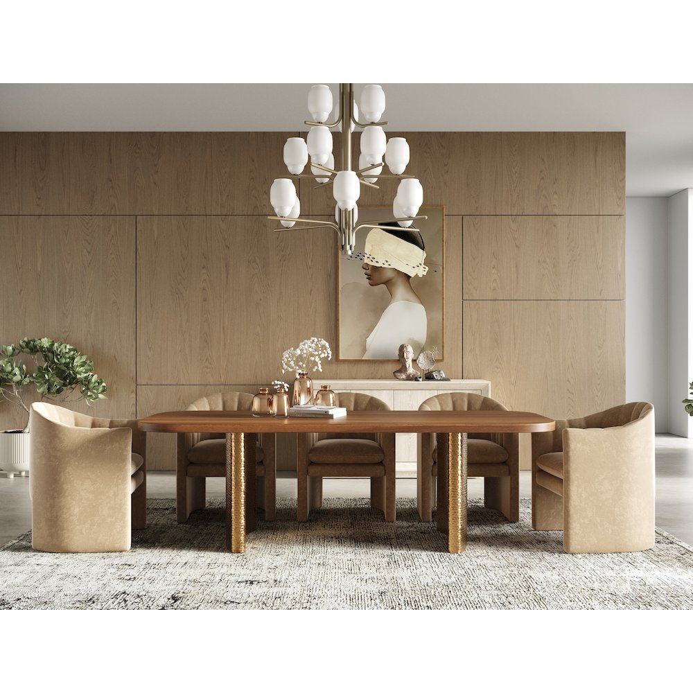 Modrest Marjorie - Modern Walnut + Brushed Gold Rectangular Dining Table. Picture 6