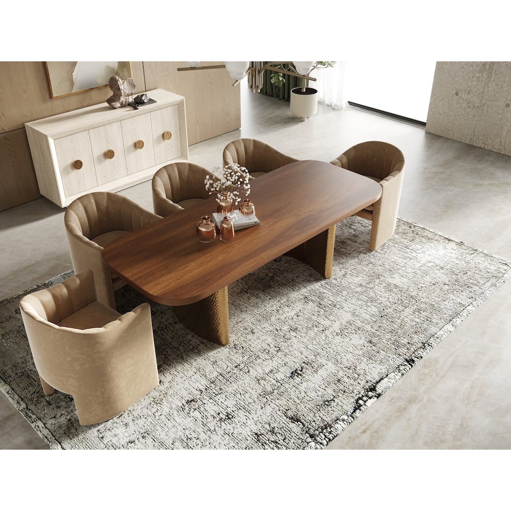 Modrest Marjorie - Modern Walnut + Brushed Gold Rectangular Dining Table. Picture 4