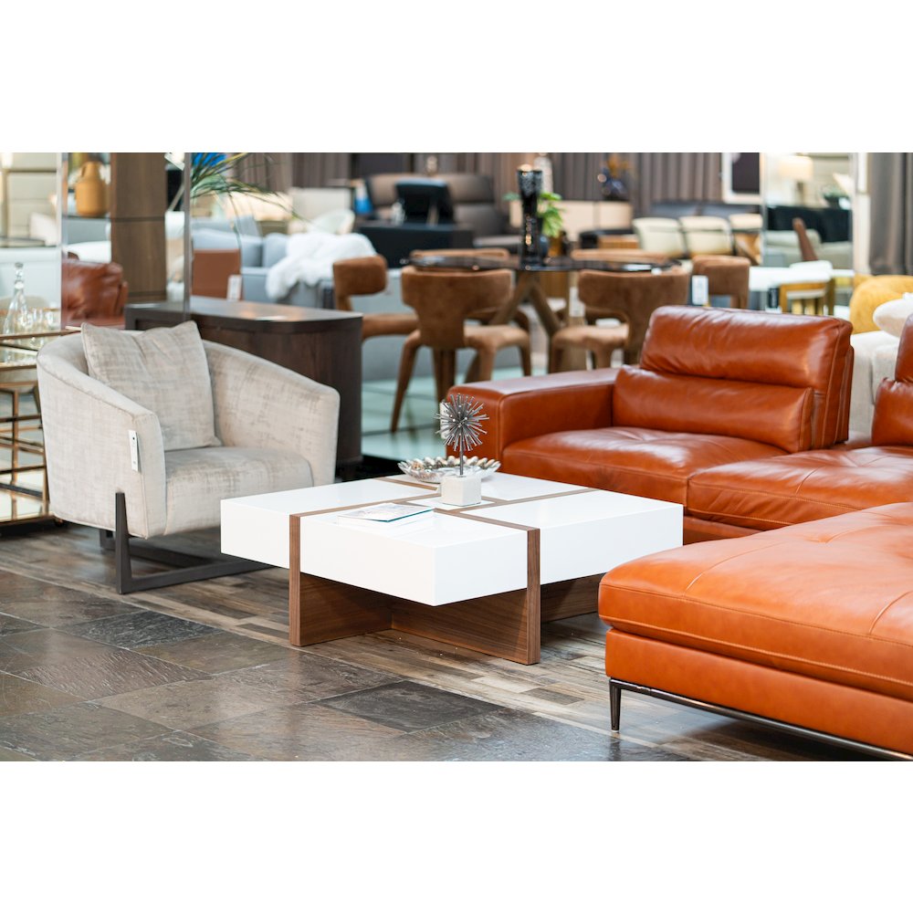 Modrest Makai Modern White & Walnut Square Coffee Table. Picture 9