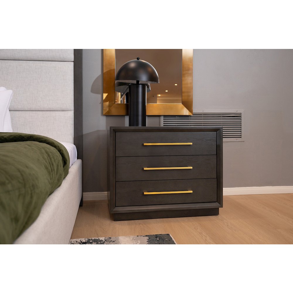 Manhattan - Contemporary Grey and Gold Nightstand. Picture 3