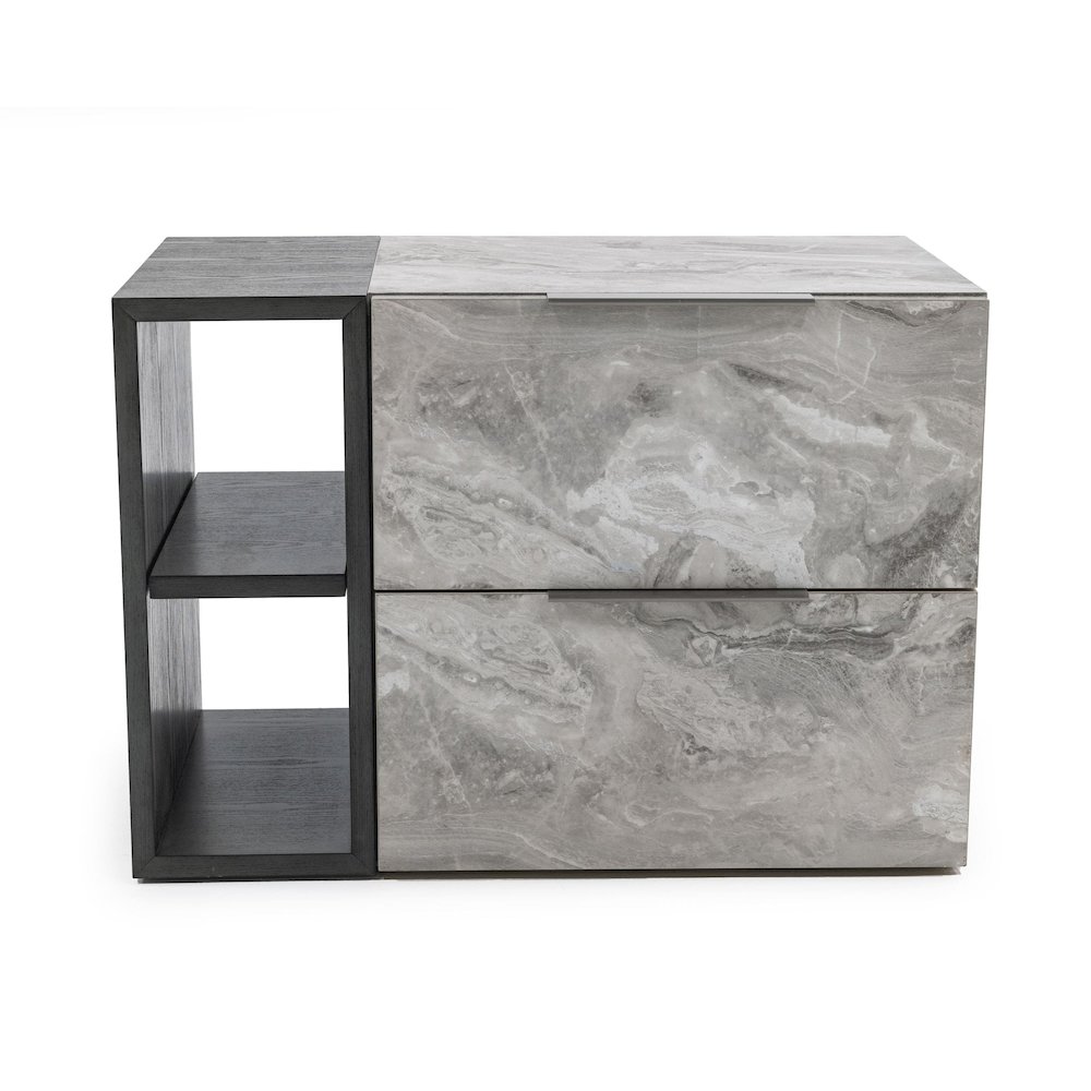 Nova Domus Maranello - Modern Grey Wash & Faux Marble Nightstand. Picture 1