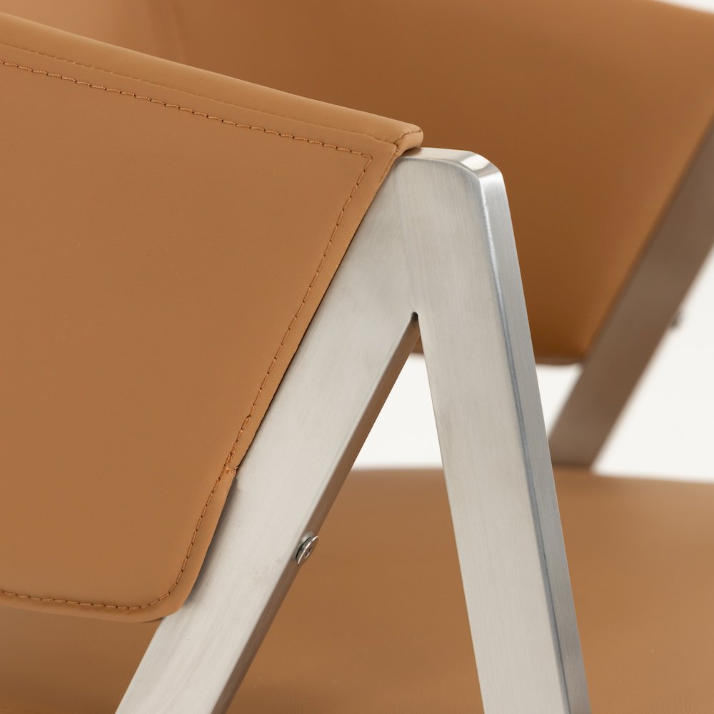 Modrest Marcus - Modern Camel Vegan Leather Dining Chair (Set of 2). Picture 7