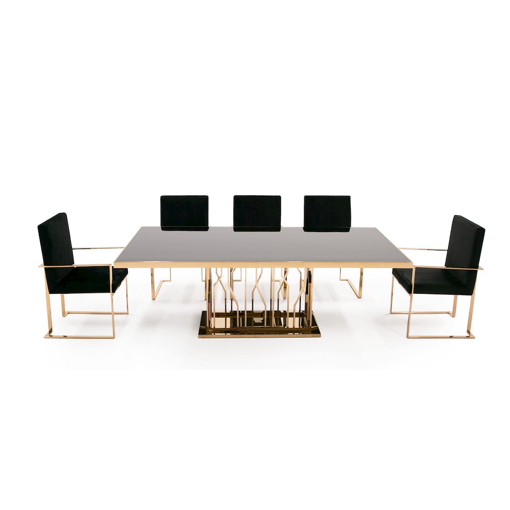 Modrest Marston Modern Black Glass & Rosegold Dining Table. Picture 2